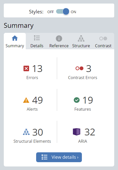 WAVE web accessibility tool results